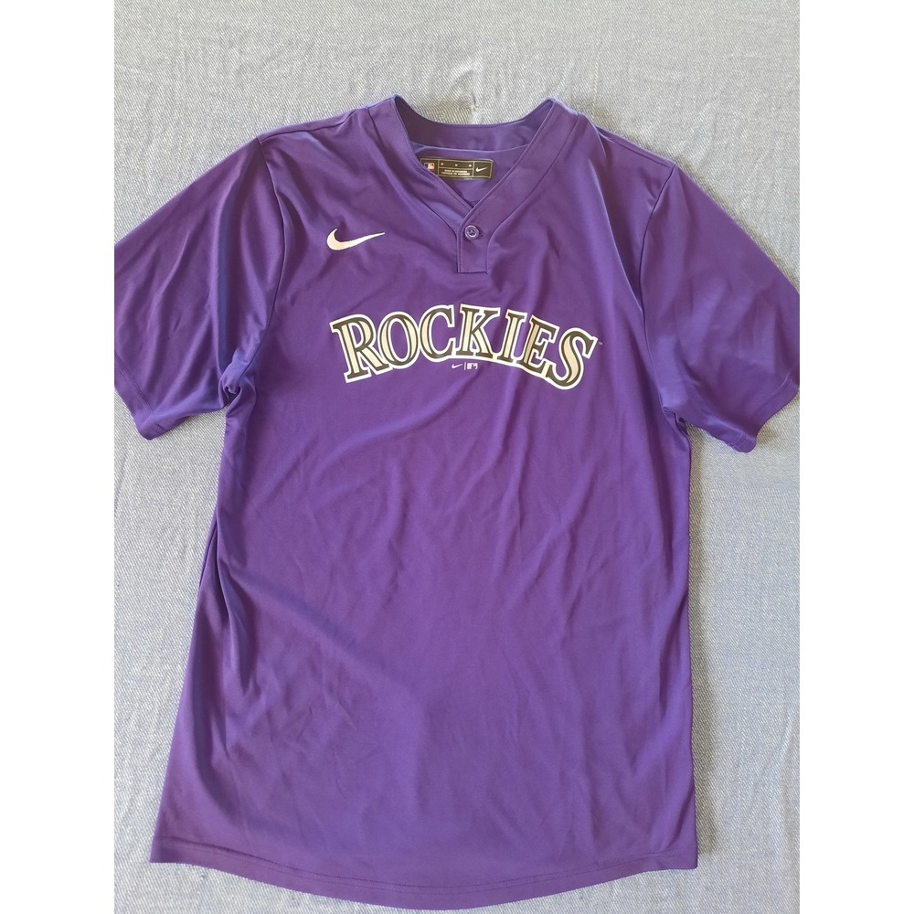 Nike Colorado Rockies MLB Coach Jersey Purple Henley Shirt Mens Medium Polyester